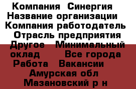 Компания «Синергия › Название организации ­ Компания-работодатель › Отрасль предприятия ­ Другое › Минимальный оклад ­ 1 - Все города Работа » Вакансии   . Амурская обл.,Мазановский р-н